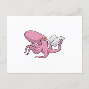 Oktopus als Nerd mit Buch Postkarte