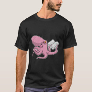 Oktopus als Nerd mit Buch T-Shirt