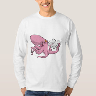 Oktopus als Nerd mit Buch T-Shirt