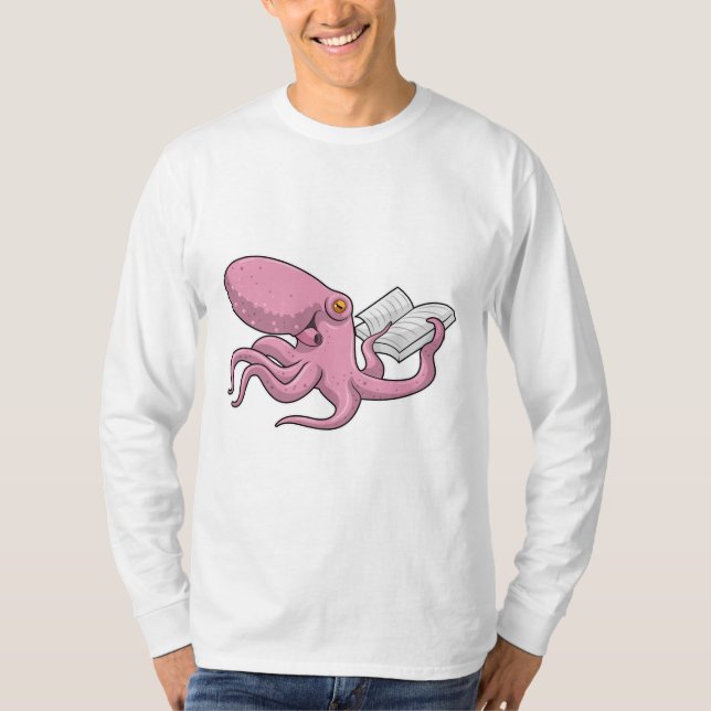 Oktopus als Nerd mit Buch T-Shirt (Vorderseite)