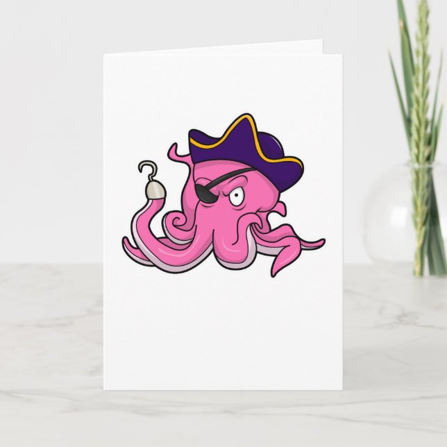 Oktopus als Pirate mit Hakenhand Karte (Vorderseite)