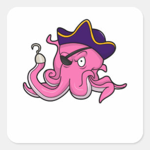 Oktopus als Pirate mit Hakenhand Quadratischer Aufkleber