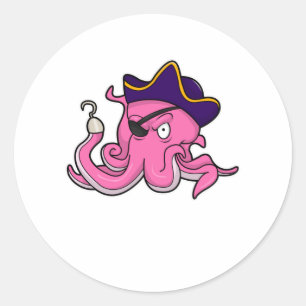 Oktopus als Pirate mit Hakenhand Runder Aufkleber