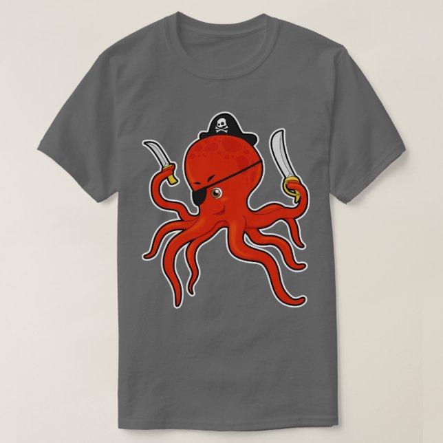 Oktopus als Pirate mit Schwertmesser T-Shirt (Design vorne)