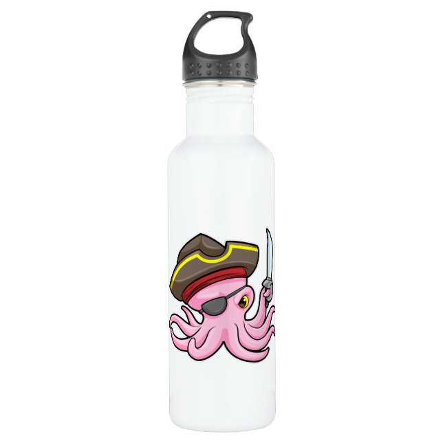 Oktopus als Piraten mit Säbel- und Augenpflaster Edelstahlflasche (Vorderseite)