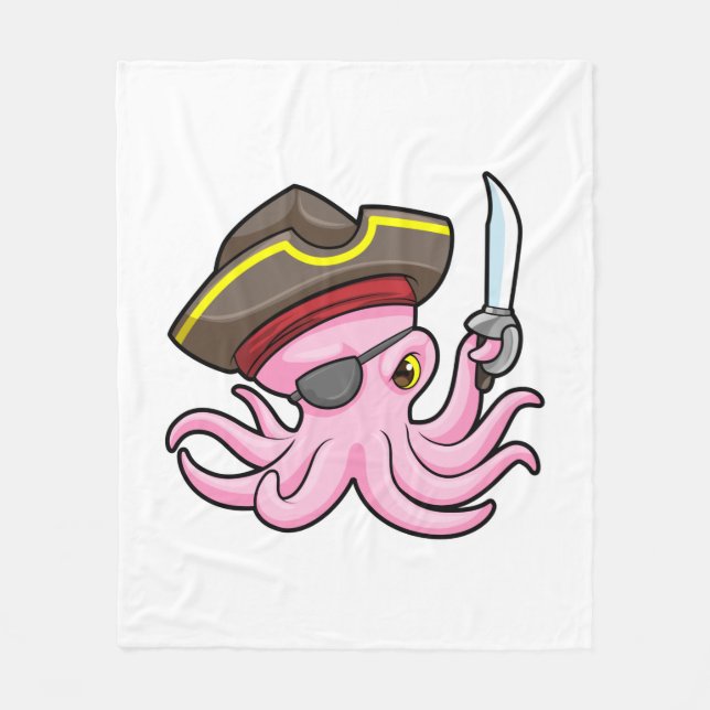 Oktopus als Piraten mit Säbel- und Augenpflaster Fleecedecke (Vorderseite)