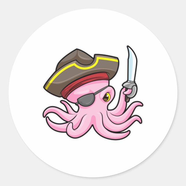 Oktopus als Piraten mit Säbel- und Augenpflaster Runder Aufkleber (Vorderseite)