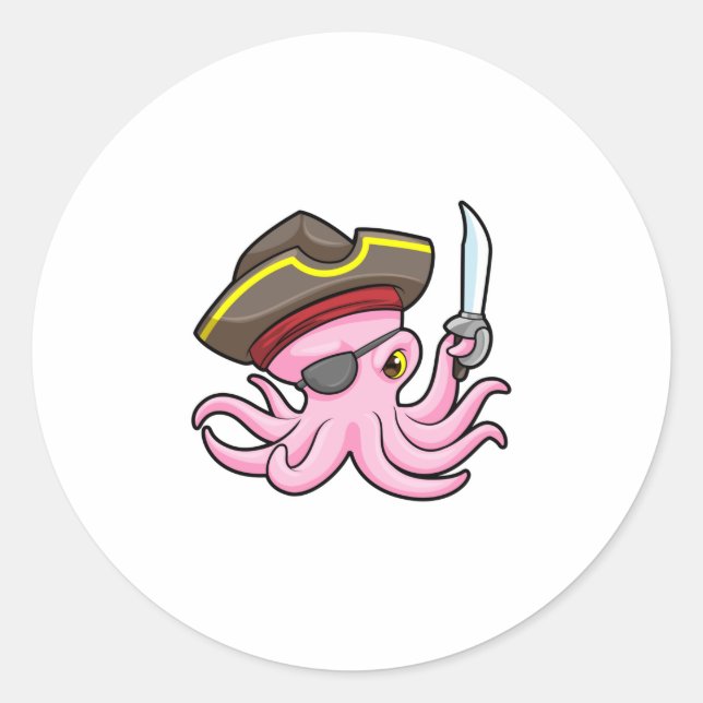 Oktopus als Piraten mit Säbel- und Augenpflaster Runder Aufkleber (Vorderseite)