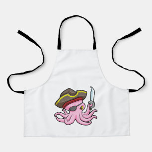 Oktopus als Piraten mit Säbel- und Augenpflaster Schürze