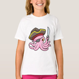 Oktopus als Piraten mit Säbel- und Augenpflaster T-Shirt