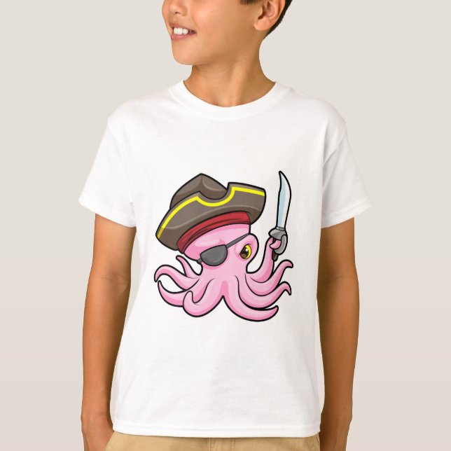 Oktopus als Piraten mit Säbel- und Augenpflaster T-Shirt (Vorderseite)