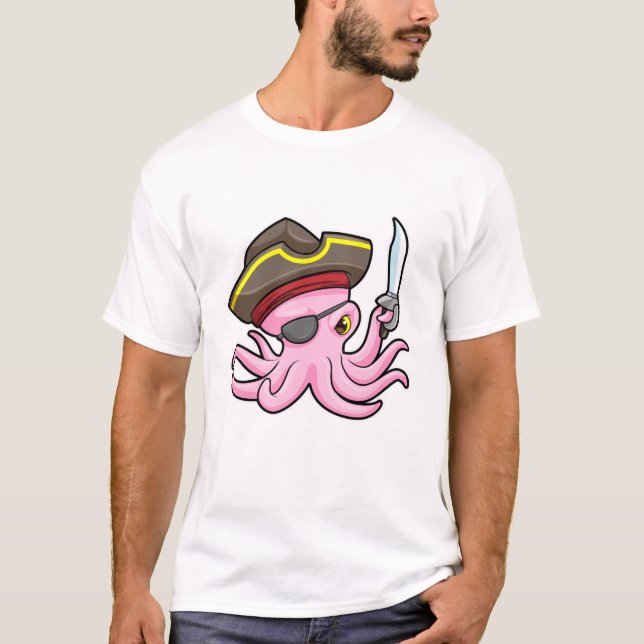Oktopus als Piraten mit Säbel- und Augenpflaster T-Shirt (Vorderseite)