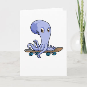 Oktopus als Skater mit Skateboard Karte