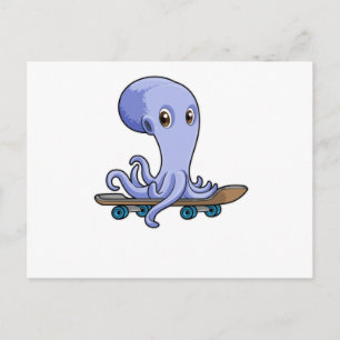 Oktopus als Skater mit Skateboard Postkarte