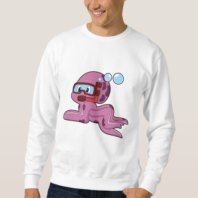 Oktopus als Taucher mit Schnorchel Sweatshirt (Vorderseite)