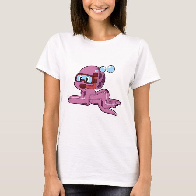Oktopus als Taucher mit Schnorchel T-Shirt (Vorderseite)