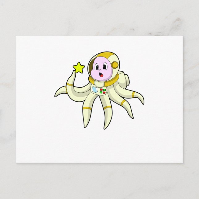 Oktopus als Taucher mit Star Postkarte (Vorderseite)