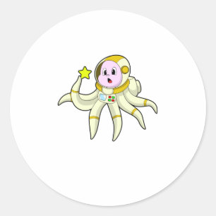 Oktopus als Taucher mit Star Runder Aufkleber