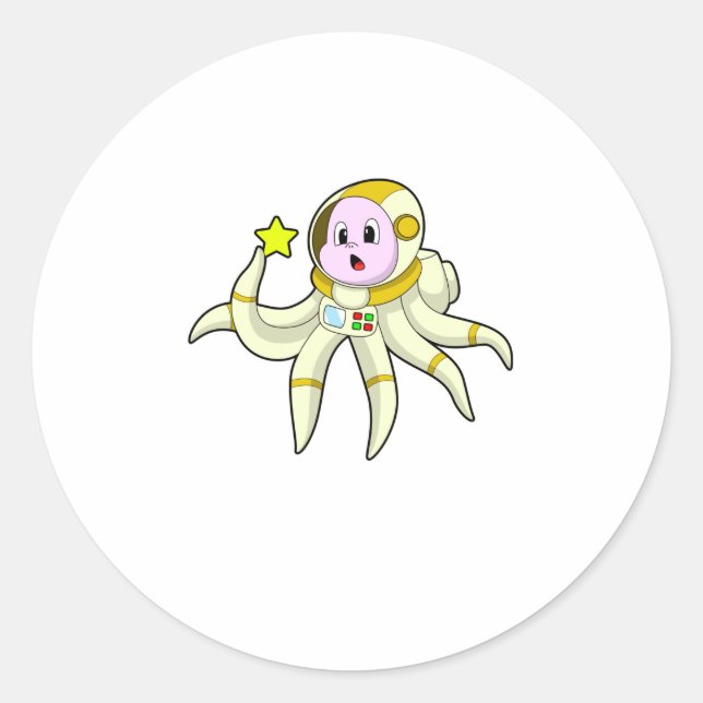 Oktopus als Taucher mit Star Runder Aufkleber (Vorderseite)