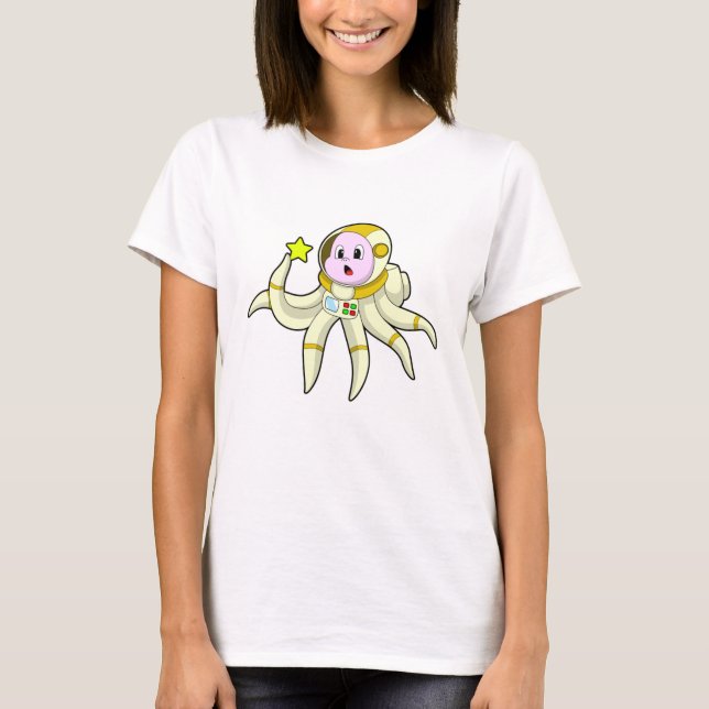 Oktopus als Taucher mit Star T-Shirt (Vorderseite)