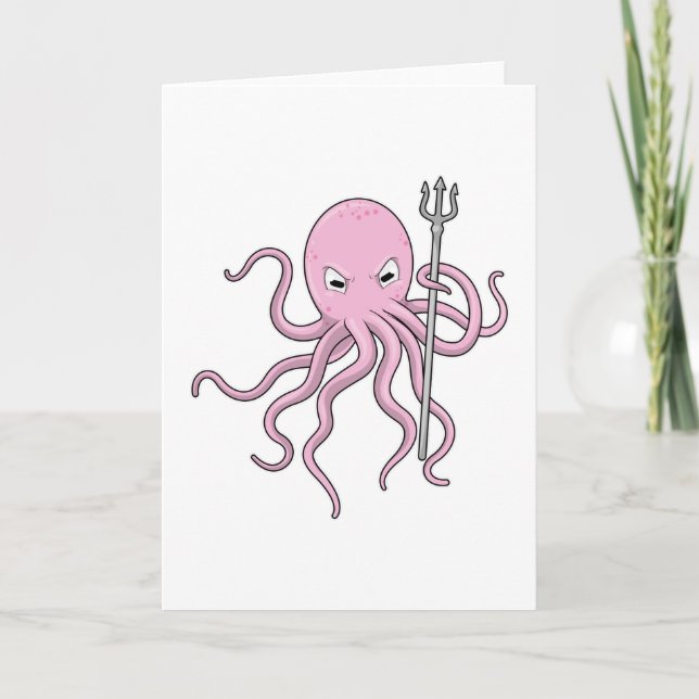 Oktopus als Zauberer mit Dreizack Karte (Vorderseite)