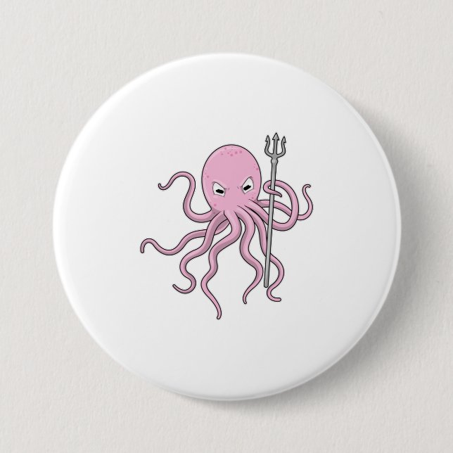 Oktopus als Zauberer mit Trident Button (Vorderseite)