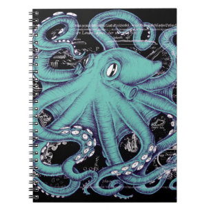 Oktopus Aquamarine Vintage Karte Tinte Notizblock