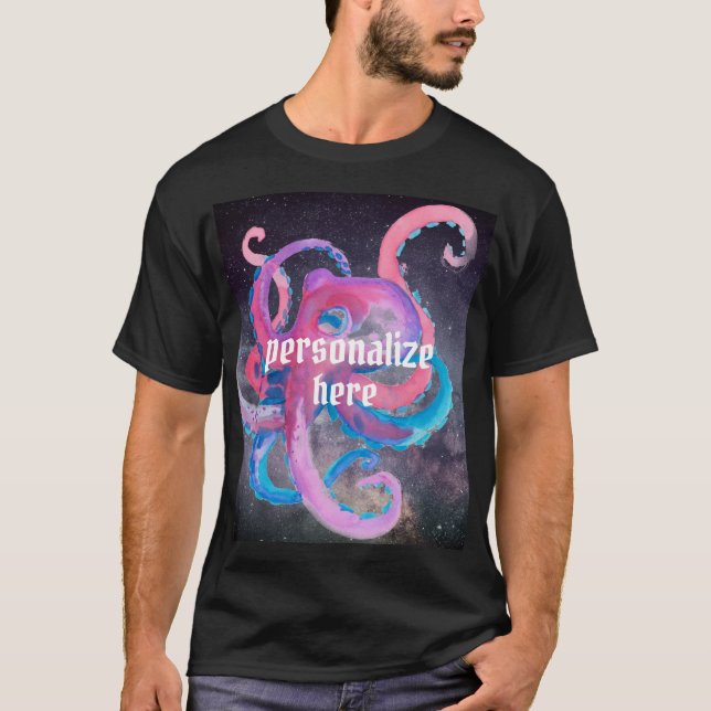 Oktopus Aquarellraum Ozean Rosa Blau T-Shirt (Vorderseite)