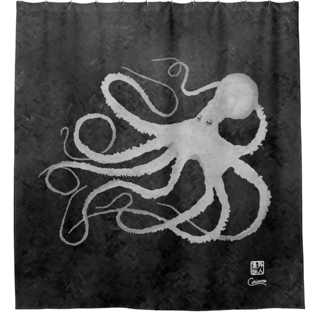 Oktopus auf Dunkelgrau l - Duschvorhang (Vorderseite)