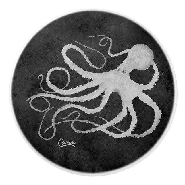 Oktopus auf dunkelgrau R - Knochen Keramikknauf (Vorderseite)