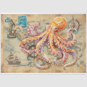 Oktopus auf Karte Seidenpapier