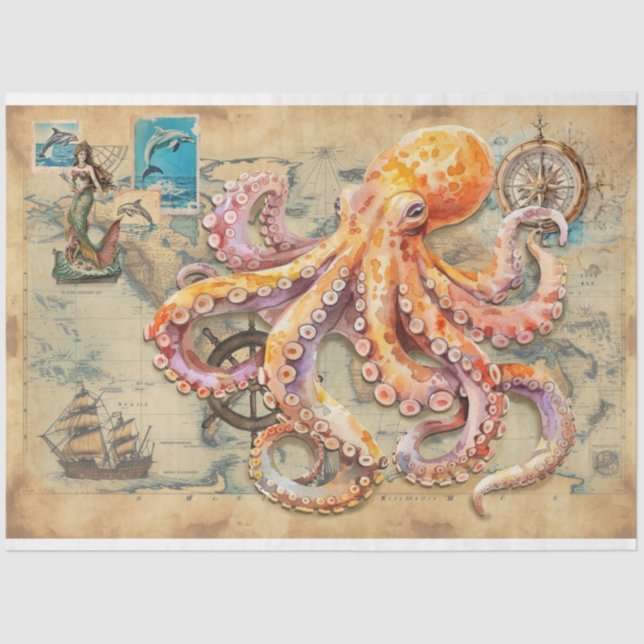 Oktopus auf Karte Seidenpapier (Vorderseite)