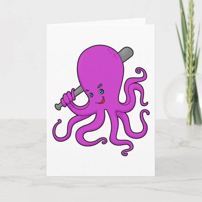 Oktopus Baseball Baseballschläger Karte (Vorderseite)