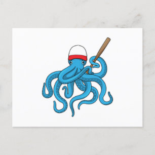 Oktopus Baseballschläger Baseball Postkarte