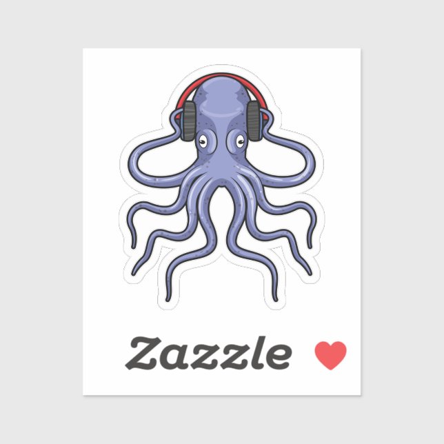 Oktopus bei Musik mit Kopfhörer Aufkleber (Blatt)