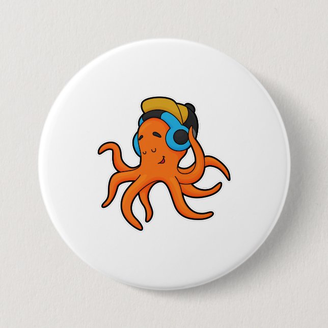Oktopus bei Musik mit Kopfhörer Button (Vorderseite)