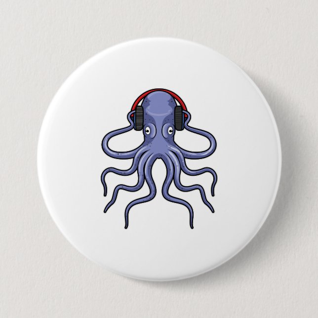 Oktopus bei Musik mit Kopfhörer Button (Vorderseite)