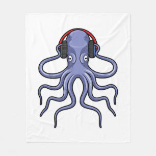 Oktopus bei Musik mit Kopfhörer Fleecedecke