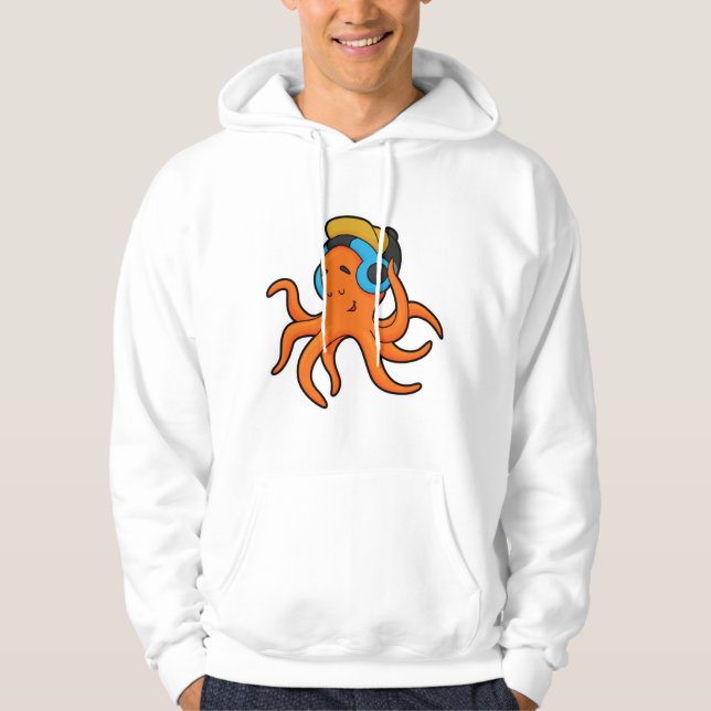 Oktopus bei Musik mit Kopfhörer Hoodie (Vorderseite)