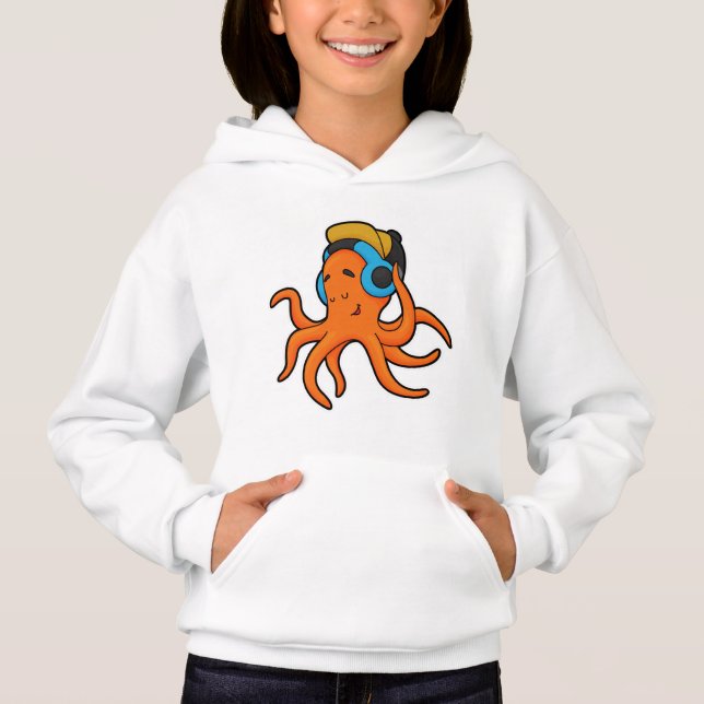 Oktopus bei Musik mit Kopfhörer Hoodie (Vorderseite)