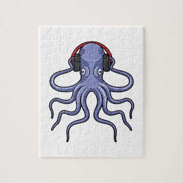 Oktopus bei Musik mit Kopfhörer Puzzle (Vertikal)