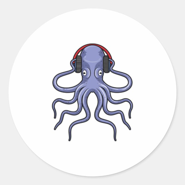 Oktopus bei Musik mit Kopfhörer Runder Aufkleber (Vorderseite)