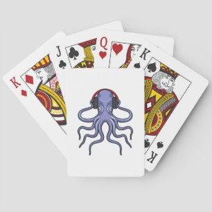 Oktopus bei Musik mit Kopfhörer Spielkarten