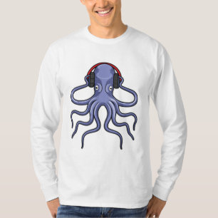 Oktopus bei Musik mit Kopfhörer T-Shirt