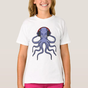 Oktopus bei Musik mit Kopfhörer T-Shirt