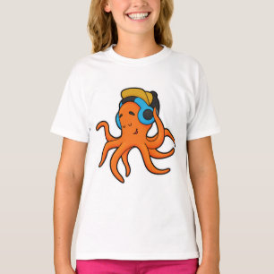 Oktopus bei Musik mit Kopfhörer T-Shirt