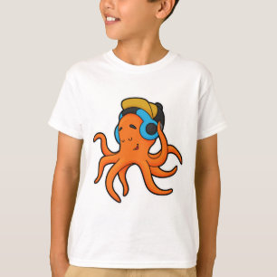 Oktopus bei Musik mit Kopfhörer T-Shirt