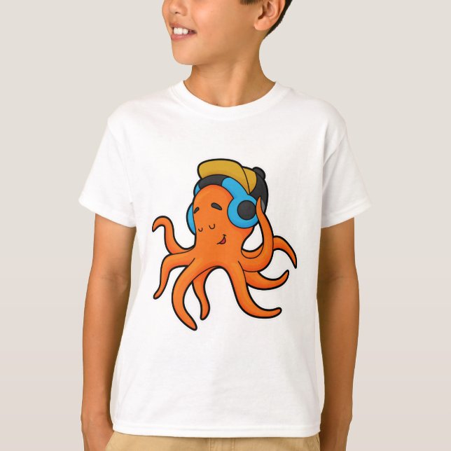 Oktopus bei Musik mit Kopfhörer T-Shirt (Vorderseite)