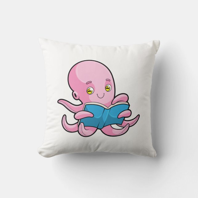 Oktopus beim Lesen eines Buches Kissen (Vorderseite)
