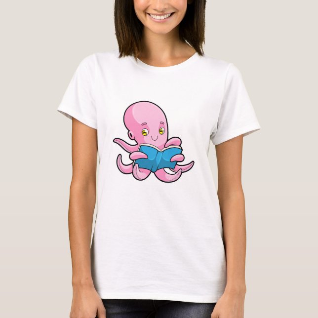 Oktopus beim Lesen eines Buches T-Shirt (Vorderseite)